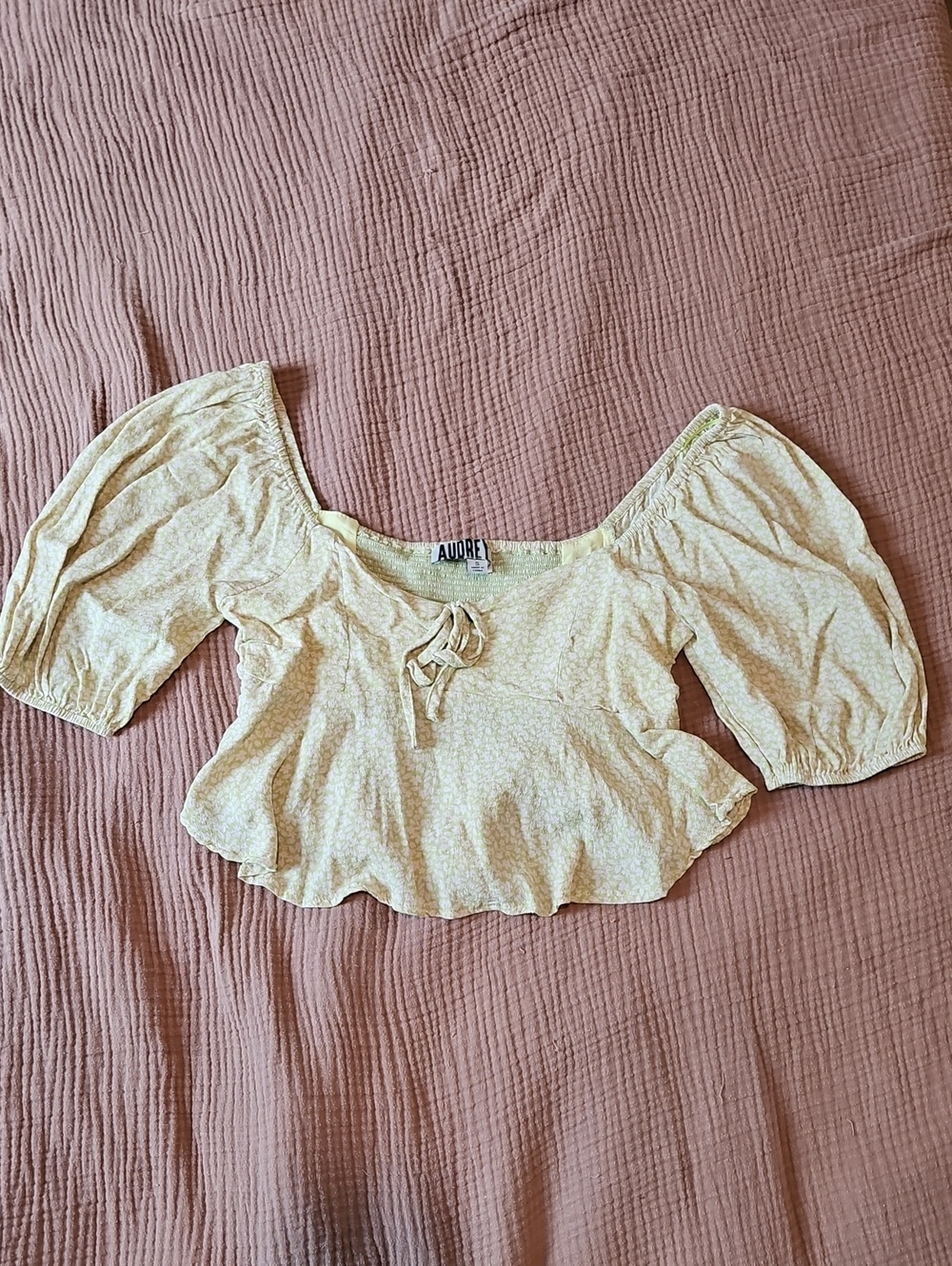 Audrey Yellow Tie-Front Puff-Sleeve Crop Top